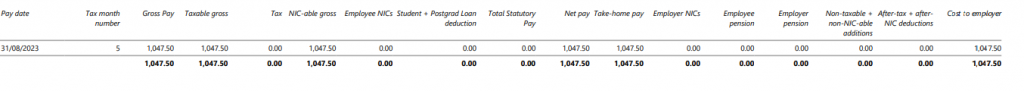 Example of a payroll report